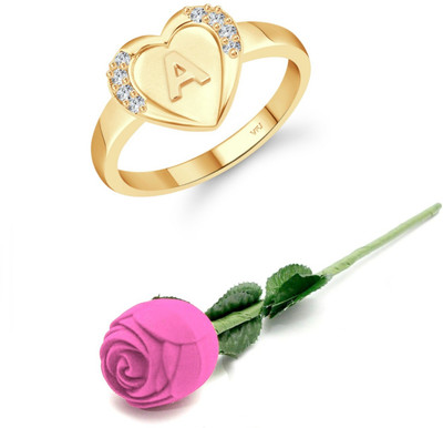 VIGHNAHARTA Valentine Initial '' A '' Letter in heart ring alphabet for women and Girls Alloy, Brass Cubic Zirconia Gold Plated Ring
