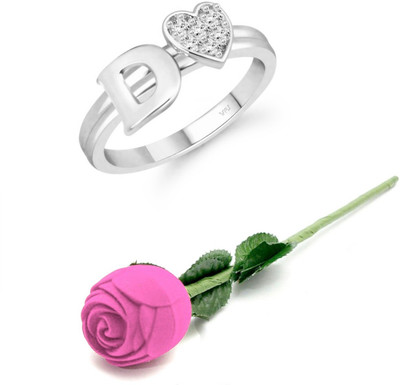 VIGHNAHARTA Valentine Initial '' D '' Letter with heart ring alphabet for women and Girls Alloy, Brass Cubic Zirconia Rhodium Plated Ring