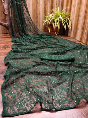 AVANTIKA FASHION Self Design, Embellished, Woven, Dyed, Solid/Plain Bollywood Net, Art Silk Saree(Green)