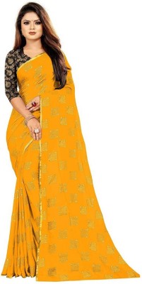 AVOJEE Checkered Daily Wear Chiffon Saree(Yellow)