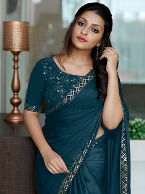 BRAHMSHAKTI Embroidered Bollywood Satin Saree(Dark Green)