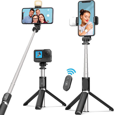 Designbase R1S Wireless 360 Degree Selfie Stick LED Fill light, Tripod with Bluetooth Tripod(Black, Supports Up to 1000 g)