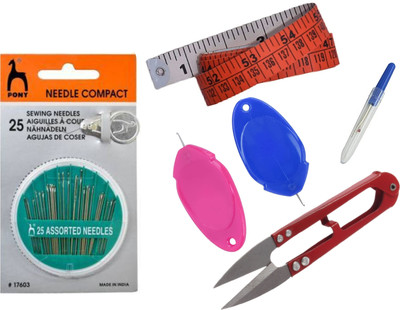 Artonezt Needle Compact +2Needle Threader+ 1Thread Trimmer +1Seam Ripper+ 1Measuring Tape Sewing Kit