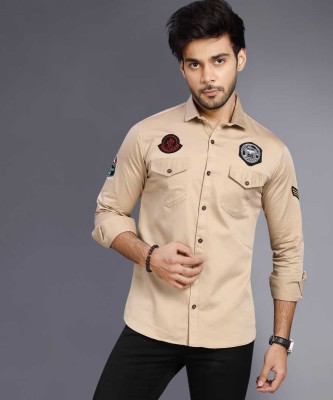 BG TEX Men Solid Casual Cream Shirt