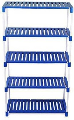 Shree Enterprises 5 Shelf Shoe Rack(Blue & White)Sturdy,Foldable,Multipurpose,Rover & Shoe storage Plastic, Metal Shoe Rack(Blue, 5 Shelves, DIY(Do-It-Yourself))