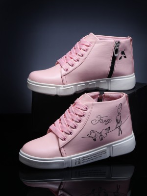 CARRITO Zipper Synthetic Leather Casual Partywear New Design Stylish Boots For Women And Girls Boots For Women  High Tops For Women(Pink)