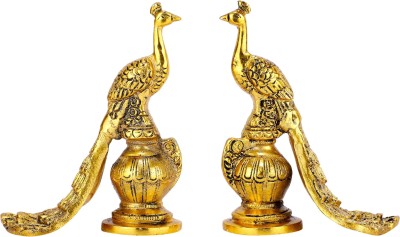 Koolwal craft Golden Peacock pair set of 2 for home decoration showpiece Decorative Showpiece  -  14 cm(Metal, Gold)