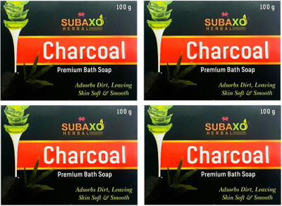 Subaxo HERBAL CHARCOAL PREMIUM BATH SOAP 4 PC EACH OF 100 GM(4 x 100 g)
