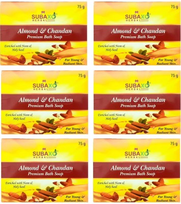 Subaxo ALMOND & CHANDAN PREMIUM BATH SOAP 6 PC EACH OF 75 GM(6 x 75 g)