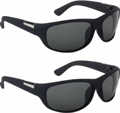 Shiv Rectangular, Wrap-around Sunglasses(For Women, Black, Grey)