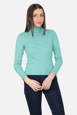 NUEVOSDAMAS Solid Turtle Neck Casual Women Blue Sweater