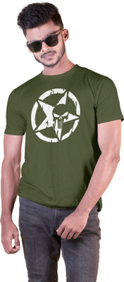 Roach Printed Men Round Neck Dark Green T-Shirt