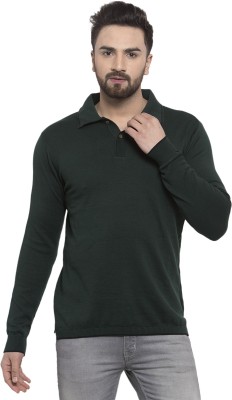 KALT Solid Men Polo Neck Dark Green T-Shirt
