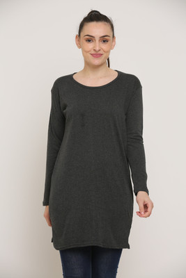 The Daspr Nation Solid Women Round Neck Grey T-Shirt