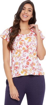 Clovia Printed Women Round Neck White, Pink, Yellow T-Shirt