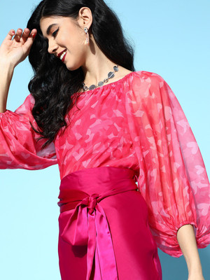SASSAFRAS Casual Printed Women Pink Top