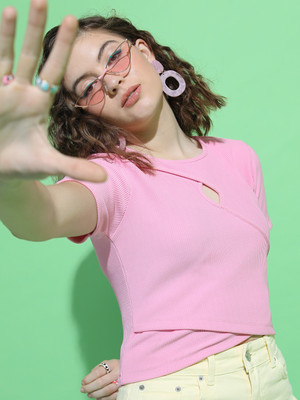 Tokyo Talkies Party Solid Women Pink Top