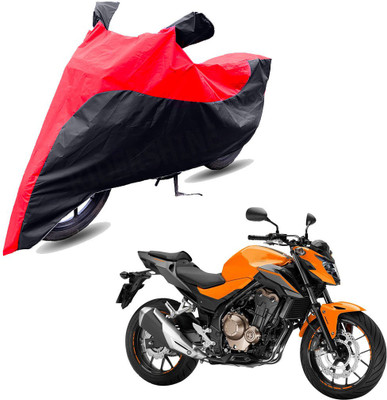 RiderShine Two Wheeler Cover for Honda(CB 500, Black, Red)