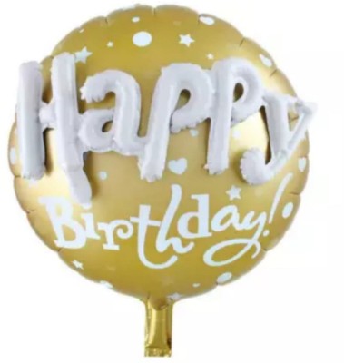 Party Decorz Printed 22 Inch 1pcs Happy Birthday Round Printed 3D Foil Balloon(Gold, Pack of 1)