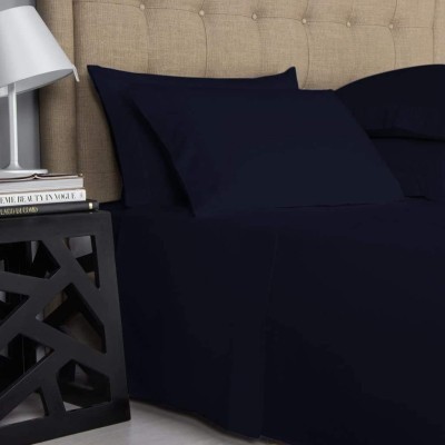 Good Sleep Bedding Cotton Single Sized Bedding Set(Deep Navy Blue, 1 Flat sheet, 2 Pillowcase)