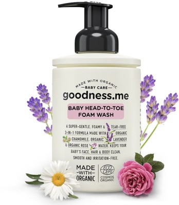 goodnessme Certified Organic Baby Foam Head-to-Toe, Face, Body Wash, Shampoo, Tear Free, 400ml, Paediatrician & ECOCERT France Certified, Derma Tested(400 ml)