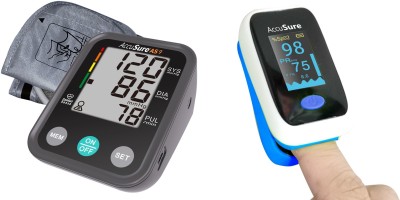 AccuSure Combo Pack of AS9 Pulse Oximeter Machine Comes with AS9 Fully Automatic. AS Series Bp Monitor(Multicolor)