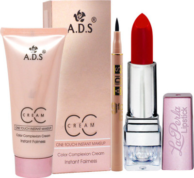 ADS Good Choice India CC Cream 60g, Eyeliner 1.2g With Red Lipstick 4.5g-GC1034(3 Items in the set)