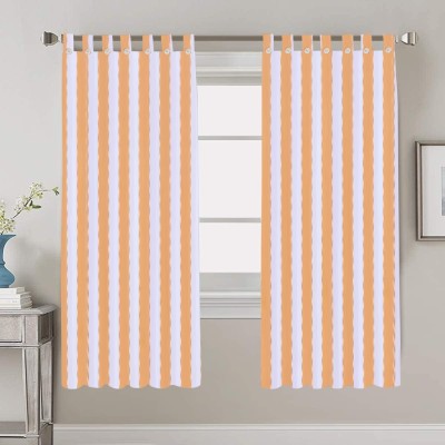 Nissi 150 cm (5 ft) Cotton Semi Transparent Window Curtain (Pack Of 2)(Striped, SANDAL)