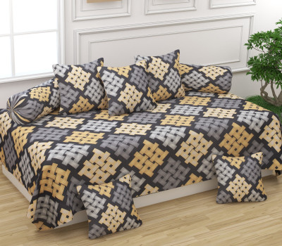CASTIQA Cotton Checkered Diwan Set(Grey)