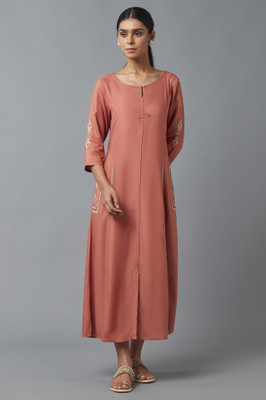 W Women A-line Orange Ankle Length Dress