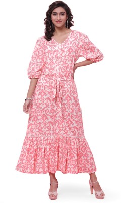 BIBA Women Fit and Flare Pink Dress