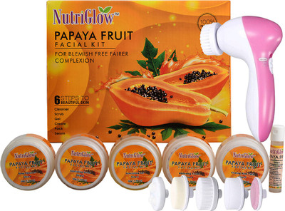 NutriGlow Papaya Facial Kit (250+10)g with 5 in 1 Face Massager(6 x 43.33 g)
