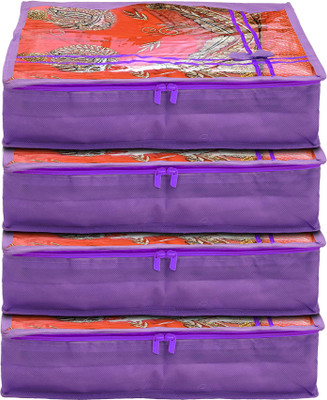 KUBER INDUSTRIES Saree cover Non-Woven Single Saree Cover With Tranasparent Top- Pack of 4 (Purple) 44KM0337(Purple)