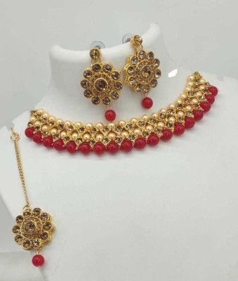 jatin imitation Metal, Stone Gold-plated Red, Gold Jewellery Set(Pack of 1)