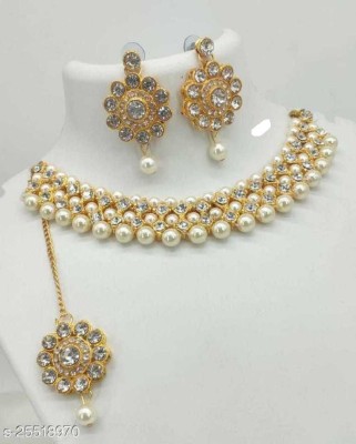 jatin imitation Metal, Stone Gold-plated White Jewellery Set(Pack of 1)