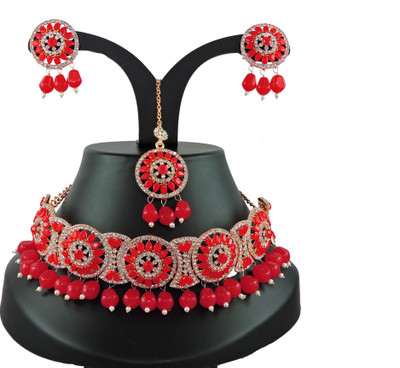 VATSALYA creation Alloy Gold-plated Red Jewellery Set(Pack of 1)