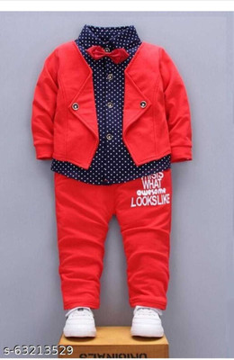 JATADHAR FAB Baby Boys Party(Festive) Blazer Shirt, Bow Tie, Pant(RED)