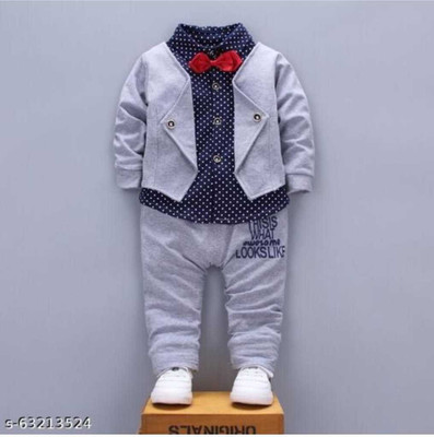 JATADHAR FAB Baby Boys Party(Festive) Blazer Shirt, Bow Tie, Pant(GREY)