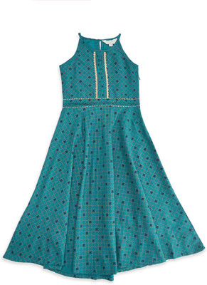 Akkriti by Pantaloons Girls Calf Length Casual Dress(Blue, Sleeveless)