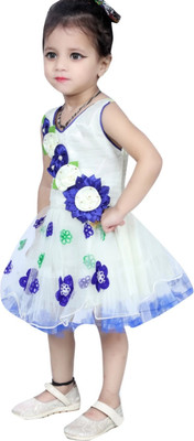 Lilions Girls Midi/Knee Length Casual Dress(White, Sleeveless)