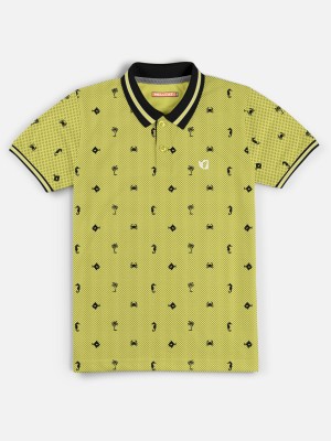 Hellcat Boys Printed Cotton Blend T Shirt(Yellow, Pack of 1)