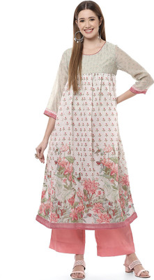BIBA Women Printed Straight Kurta(Green)