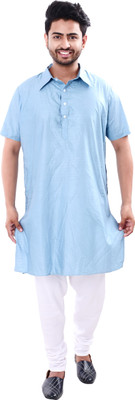 DRESSED UP DIVAS Men Self Design Pathani Kurta(Light Blue)