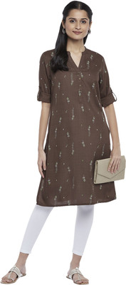 Rangmanch by Pantaloons Women Printed Straight Kurta(Brown)