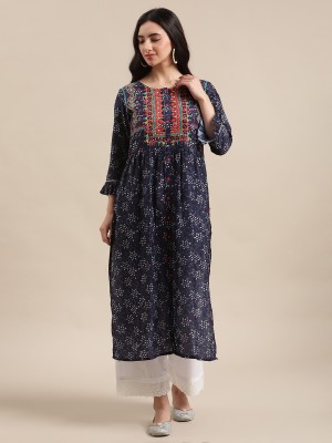 Varanga Women Printed Straight Kurta(Blue)