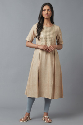 W Women Printed A-line Kurta(Beige)