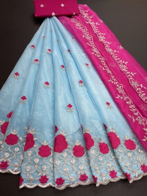 JP STORESS Embroidered Semi Stitched Lehenga Choli(Blue, Pink)