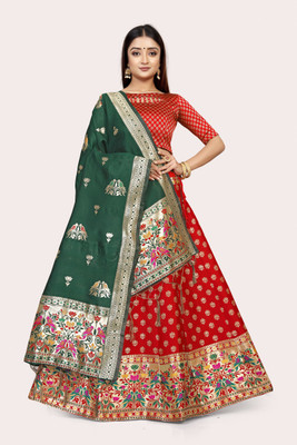 DISHWA Self Design Semi Stitched Lehenga Choli(Red)