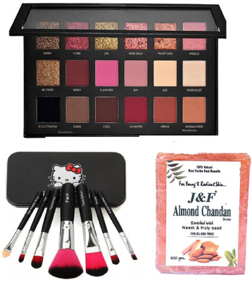 Hudabird Rose Gold Eyeshadow Palette ,7 Pc Makeup Brush & Almond Chandan Soap