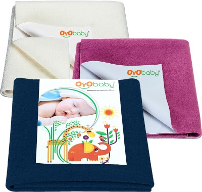 Oyo Baby Cotton Baby Bed Protecting Mat(Dark Sea Blue, Ivory, Rani Pink, Small, Pack of 3)
